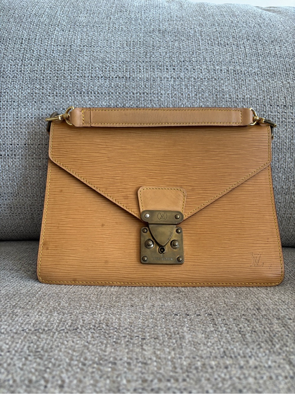 Louis Vuitton Tan Epi Leather Satchel with Gold Hardware